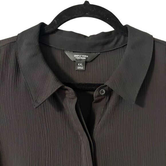 Simply Vera Vera Wang XXL black sleeveless collar hidden button front peplum tie - Picture 4 of 10